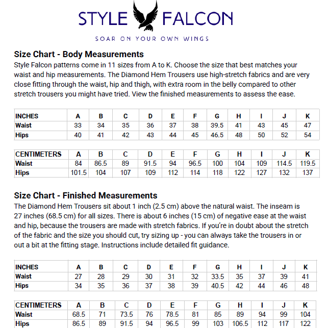 Style Falcon Diamond Hem Trousers Digital Sewing Pattern