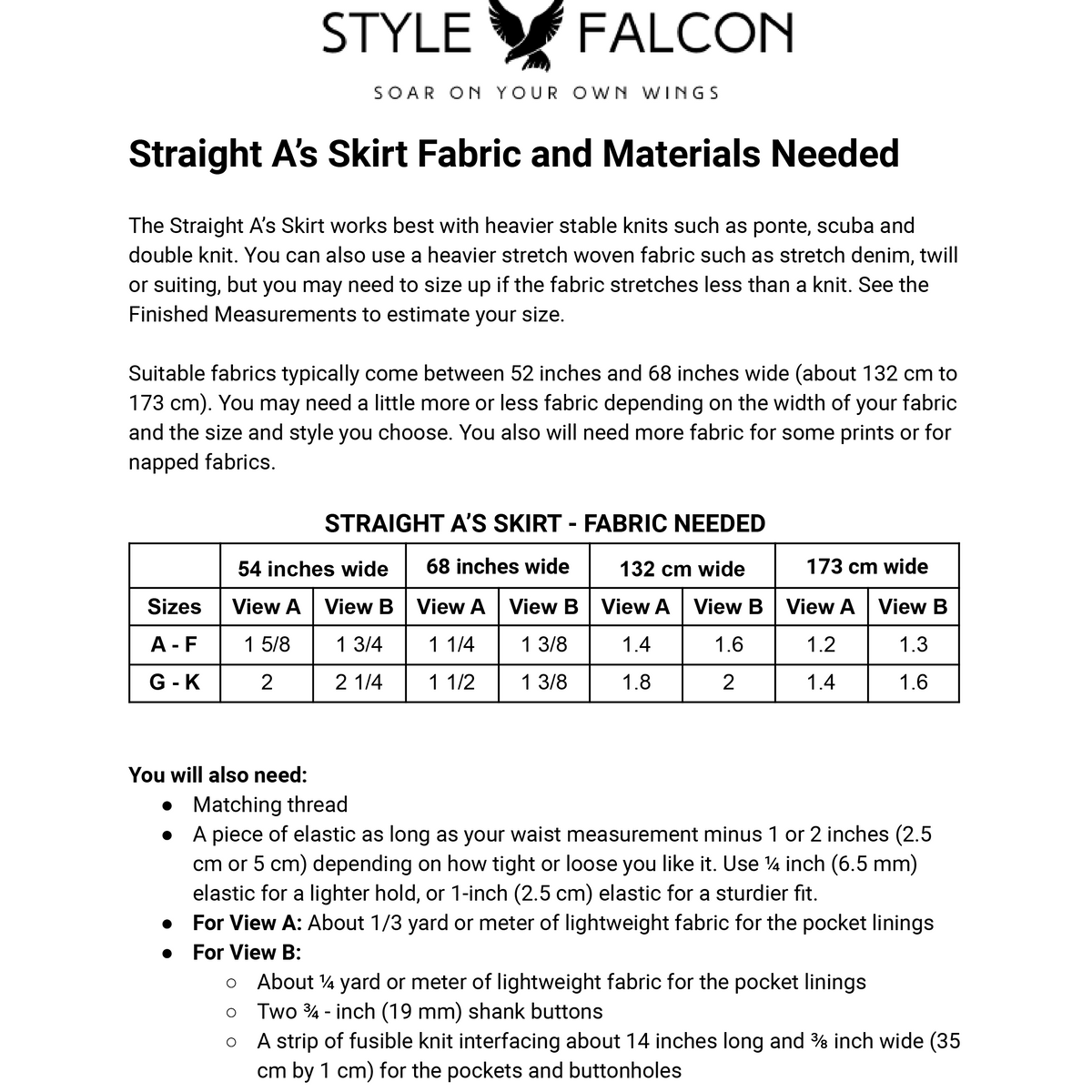 Style Falcon Straight A's Skirt Digital Sewing Pattern