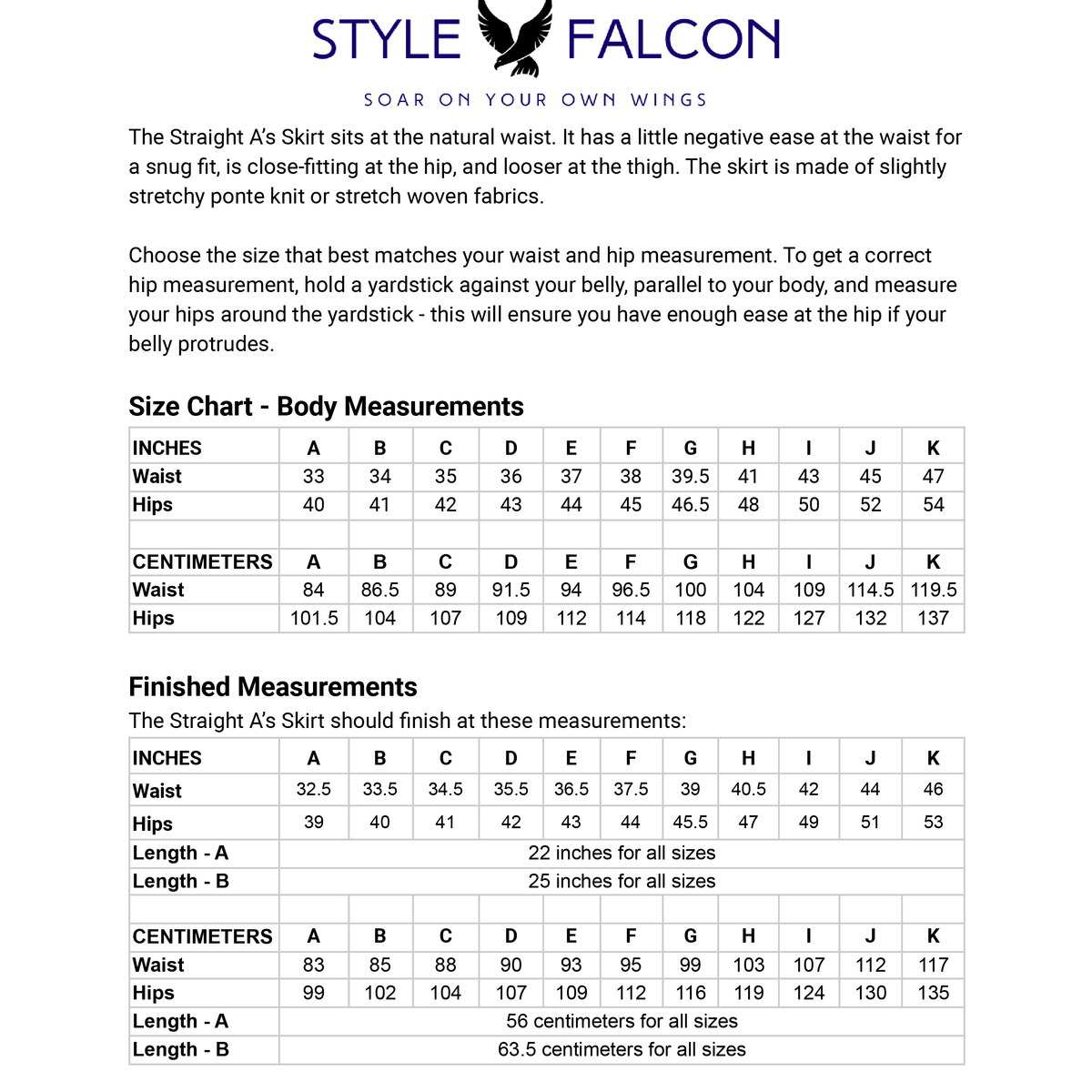 Style Falcon Straight A's Skirt Digital Sewing Pattern