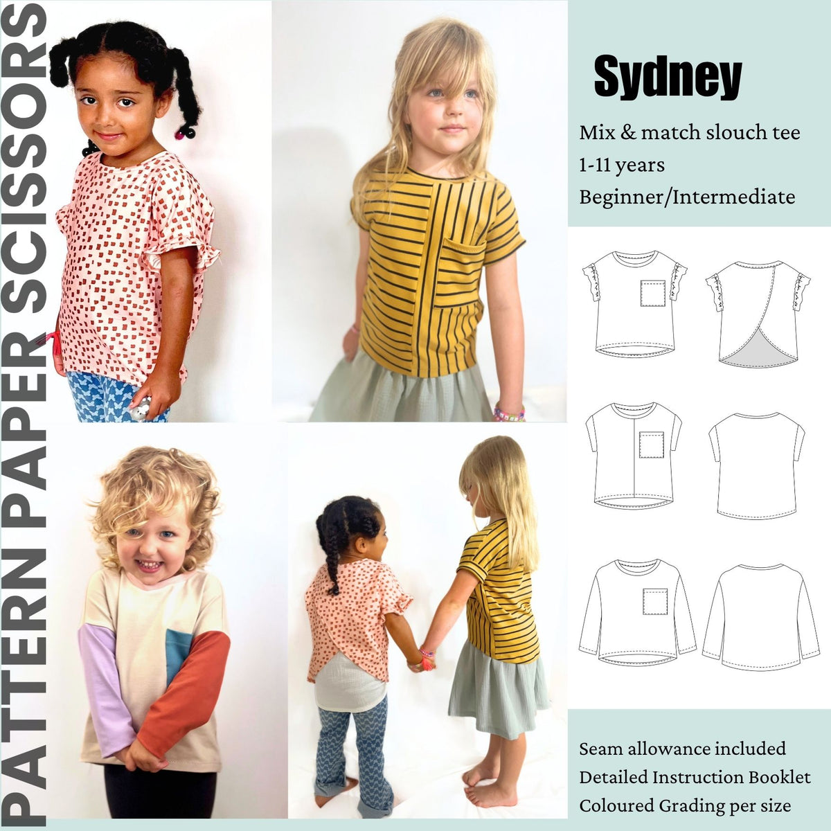 Kids Slouchy Tee Pack PDF Sewing Pattern - 1-11 years