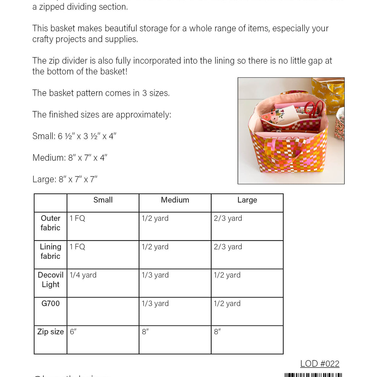 Zip Divide it! Basket pattern