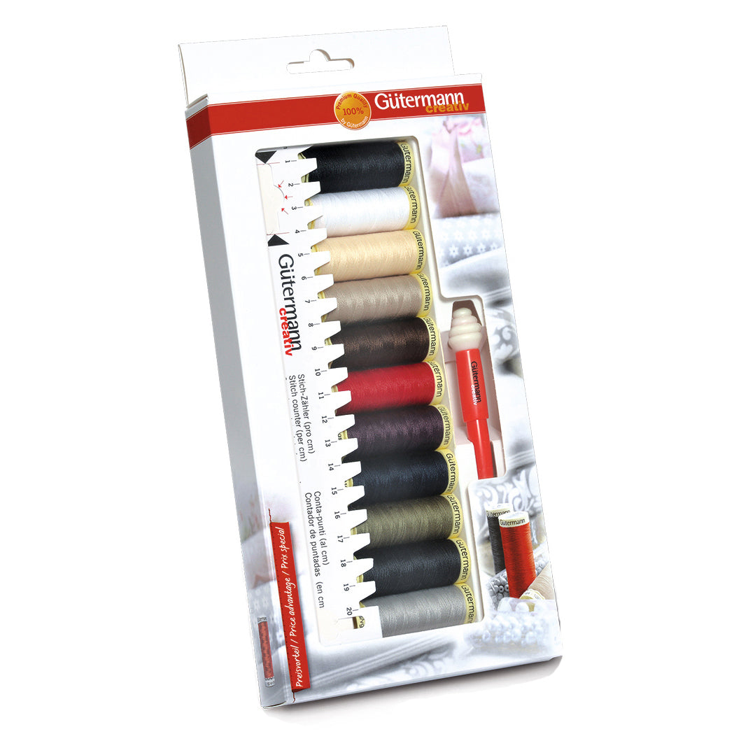 GĂĽtermann Sew-All Thread Set | 11 Spools ,ruler & Mini Seam-Fix ...