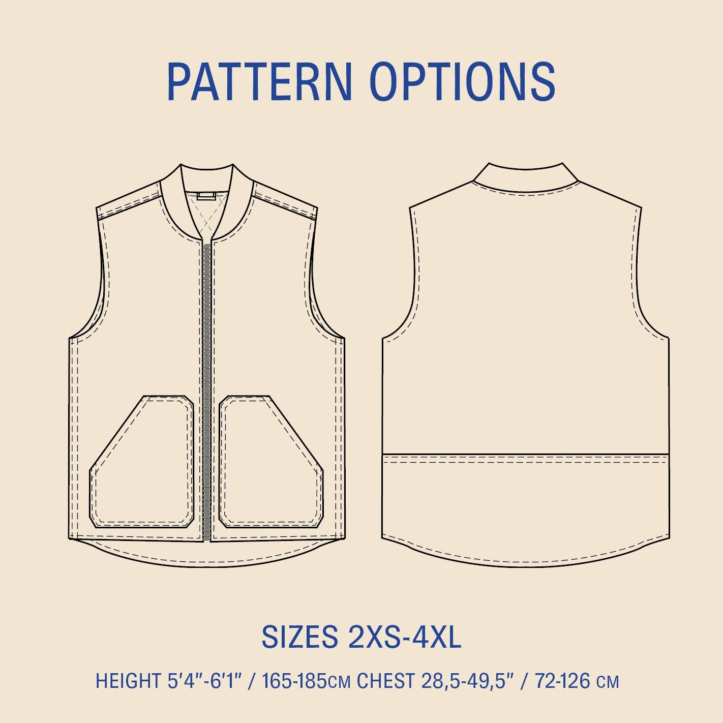 Outline drawing of th eozark vest sewing pattern