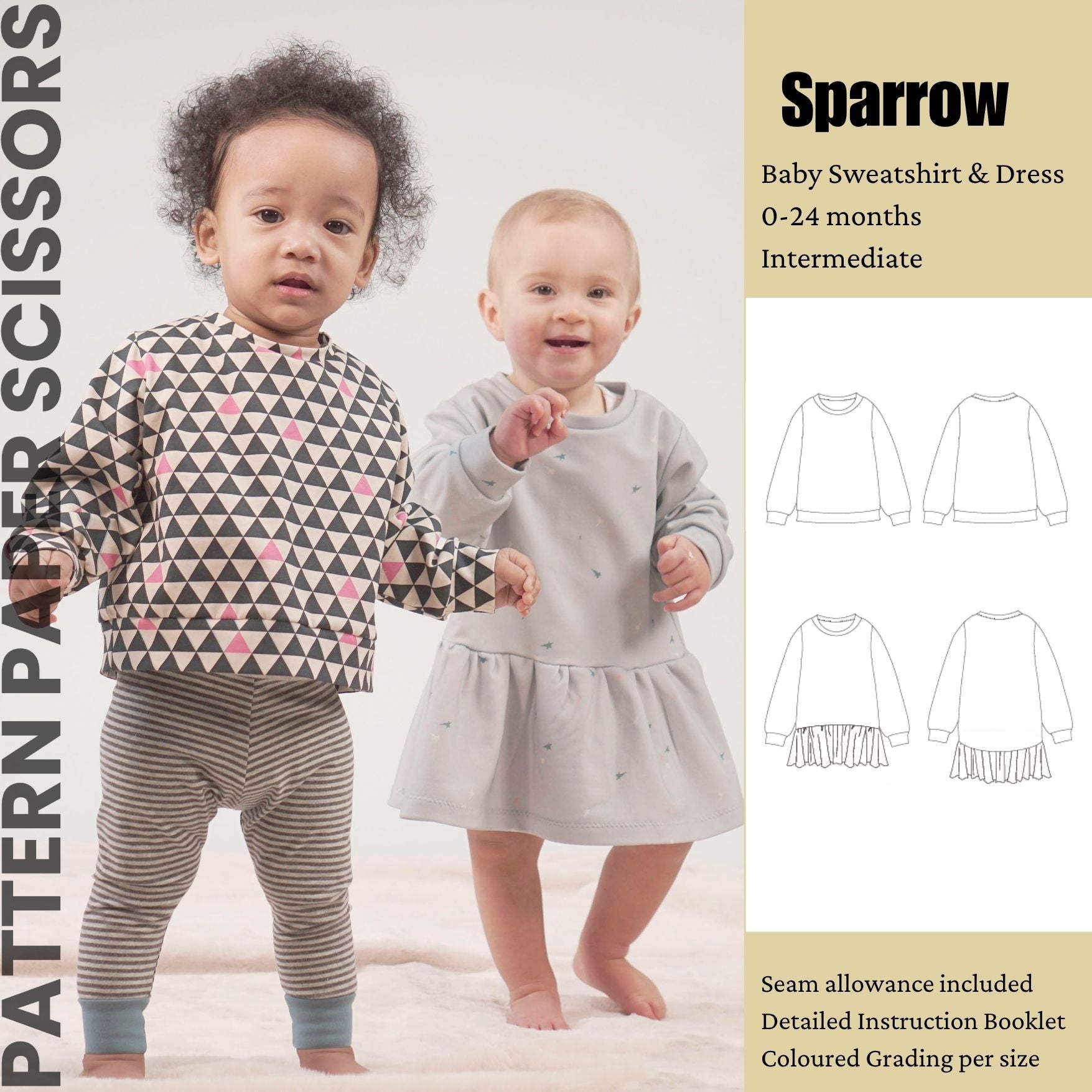 Sparrow - Baby/Toddler Sweatshirt and Dress PDF Sewing Pattern 0-24 months
