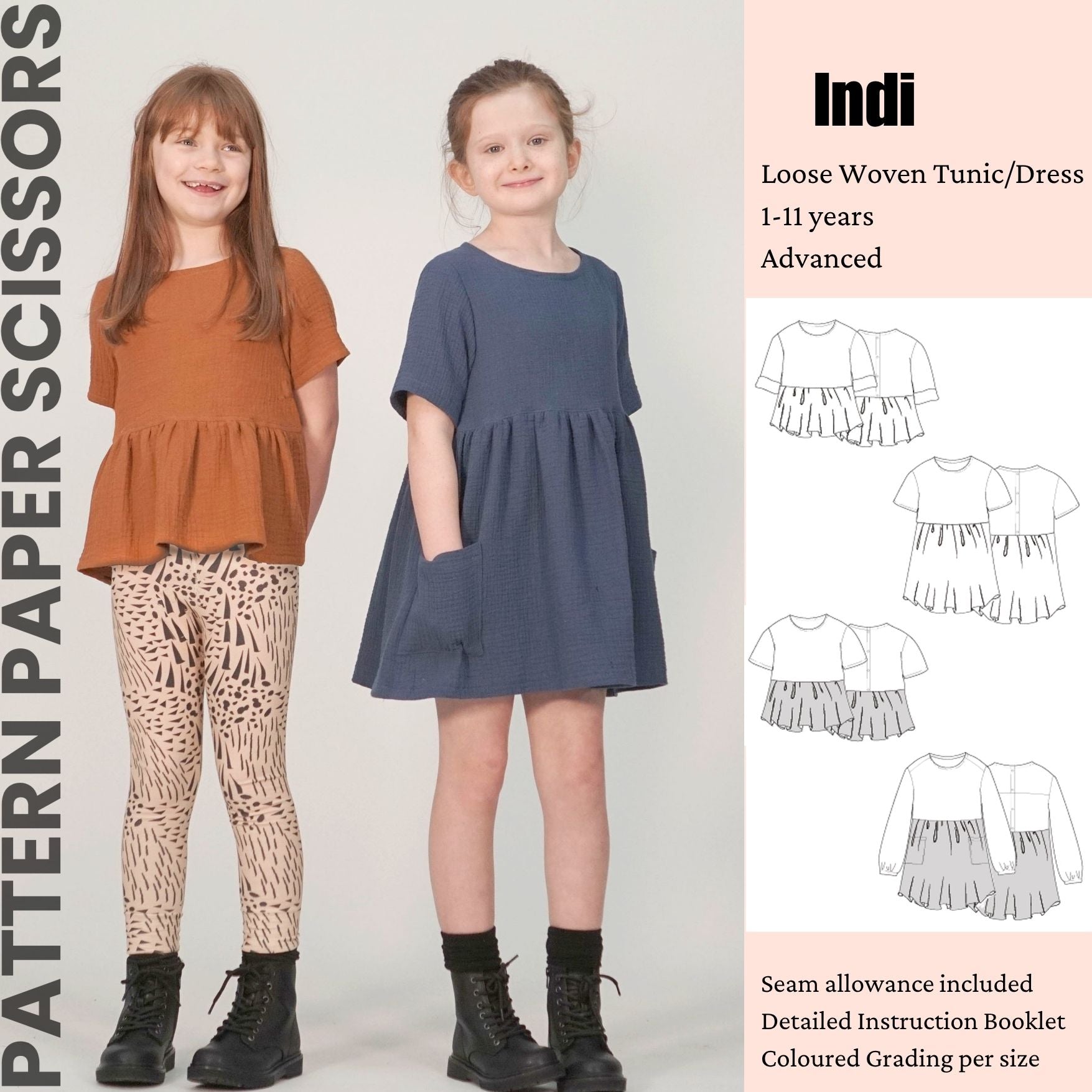 Kids Woven Tunic & Dress PDF Sewing Pattern, Girls aged 1-11 years
