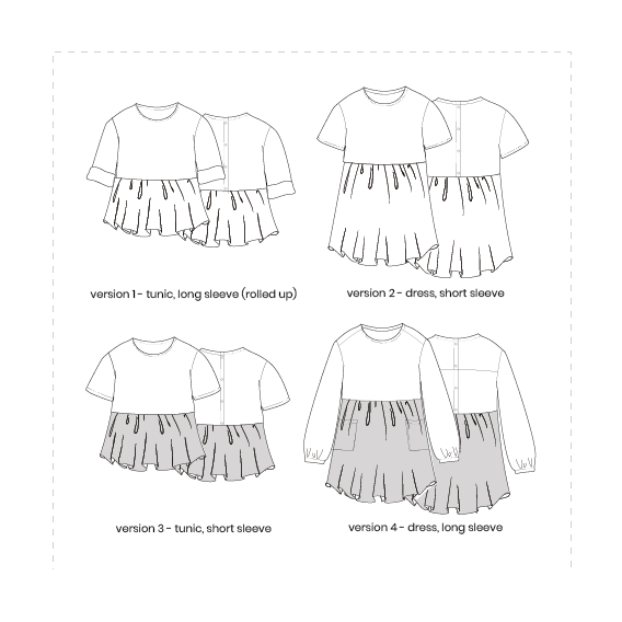 Kids Woven Tunic & Dress PDF Sewing Pattern, Girls aged 1-11 years