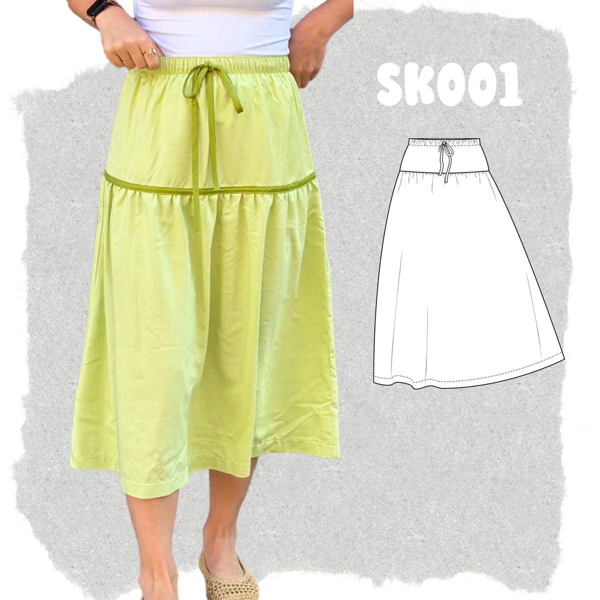 SK001 - Jupe à taille élastique avec découpes aux hanches