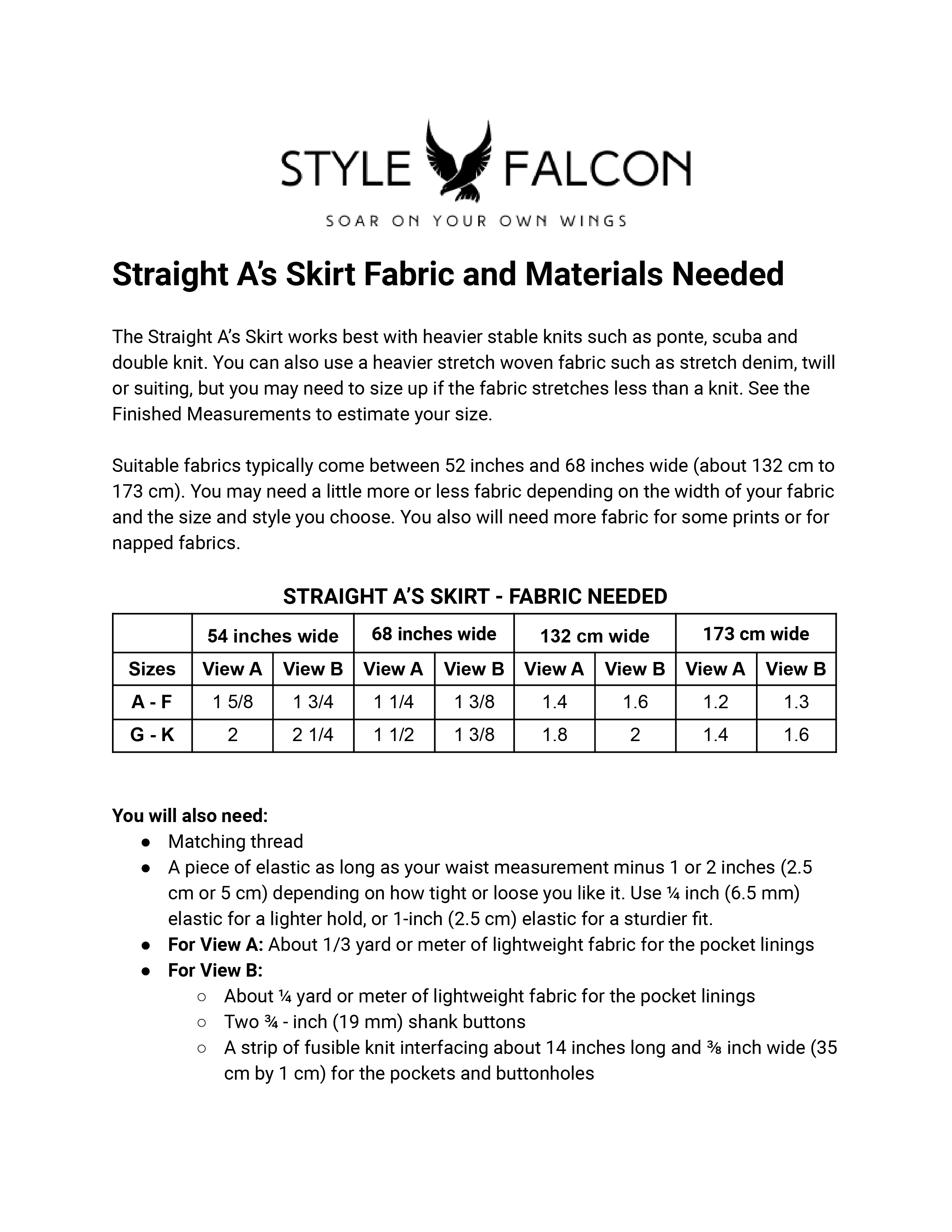 Style Falcon Straight A's Skirt Digital Sewing Pattern