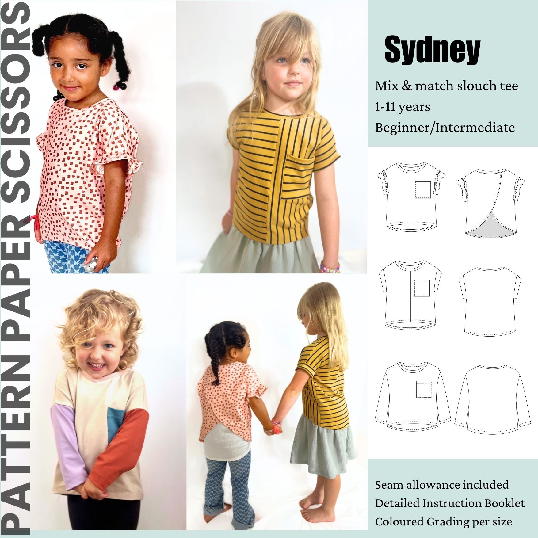 Kids Slouchy Tee Pack PDF Sewing Pattern - 1-11 years