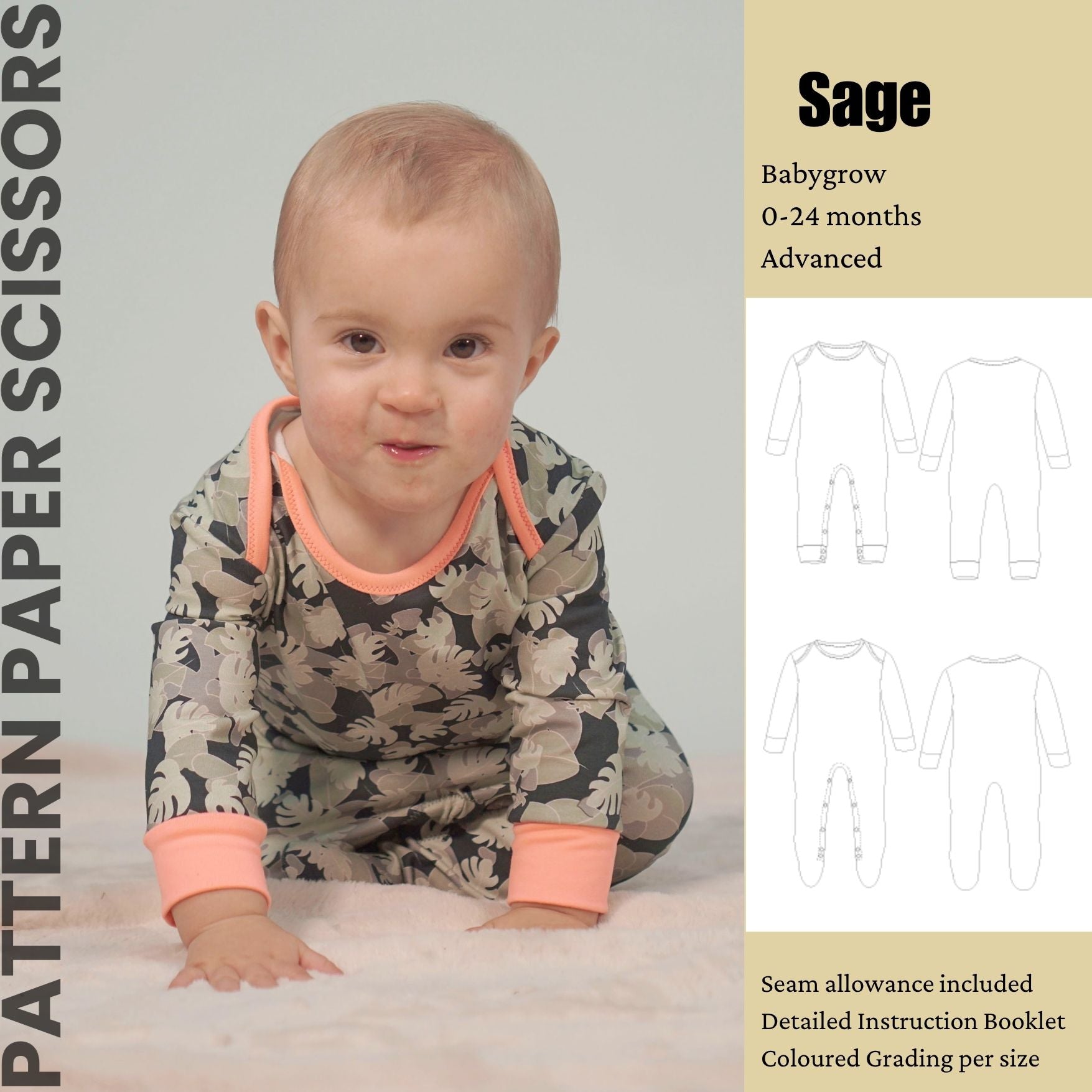 The Sage Babygrow PDF Sewing Pattern | Newborn — 24 Months