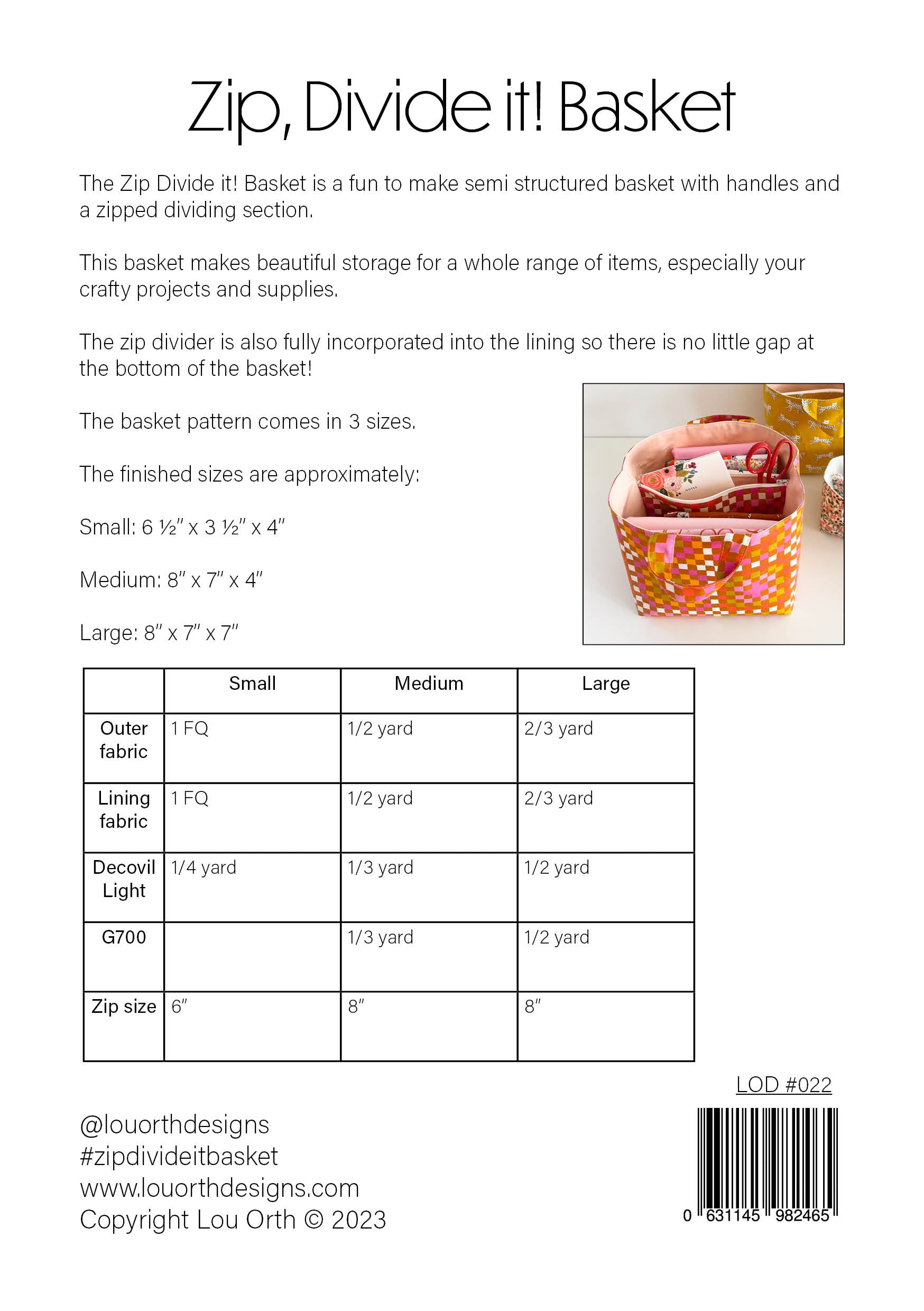 Zip Divide it! Basket pattern